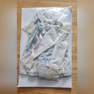 Vintage Handmade Fashion 11" Dolls Blue & White Dress & Pantaloons for Barbie